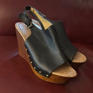 Lane Bryant Black Leather Wedge Sandals 8W